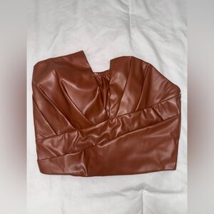 Brown Faux Leather Top